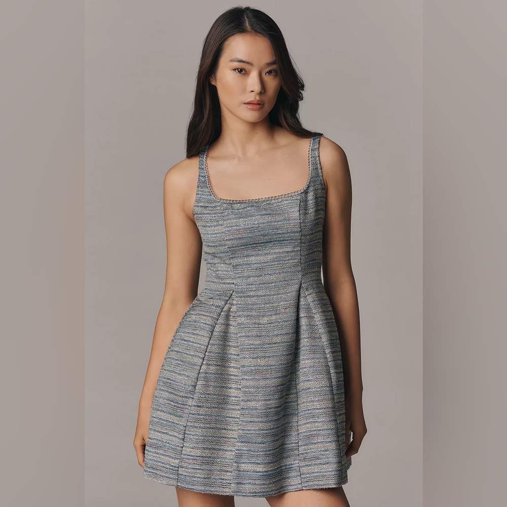 Maeve Sleeveless Square-Neck Tweed Fit & Flare Mini Dress